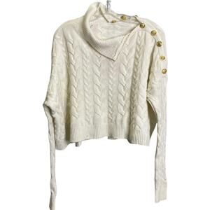 Choose Love W Sz S Cropped Cable knit Sweater Cream Gold Buttons Wool Cashmere